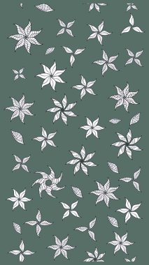 Tarafsız renklerde Asya tekstil tarzında. Çiçek desenli çizim. Raster illüstrasyonu.