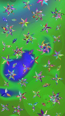 Suluboya çizim kalıbı. Çiçekler suluboya tarzında yeşil renkte. Çiçek izi.