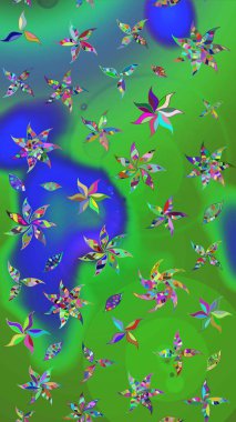 Raster illüstrasyonundaki çiçek desenli çizim. Suluboya tarzında yeşil renkte çiçekler.