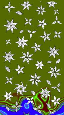 Üzerinde gelincikler ve vadi zambakları olan renkli çiçek desenli nakış deseni. Tekstil tasarımı için yeşil renkli geleneksel halk çiçekleri buketi.