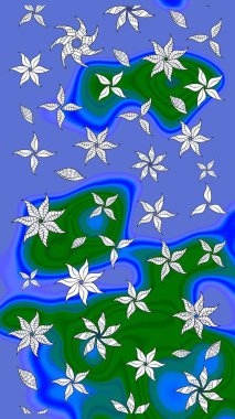 Mavi çiçekli bahar çiçekleri. Küçük renkli çiçekler. Küçük çiçekte güzel bir desen. Moda baskıları için zarif bir şablon. Motley illüstrasyonu.