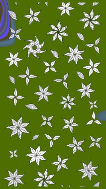 Raster deseni. Bahar çiçekleri dallı desen, yeşil renkler çiçekli siluet.