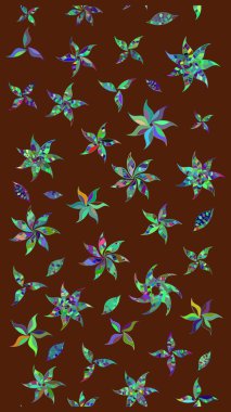 Kahverengi renklere karalama yapan çiçek desenli çizim. Raster illüstrasyonu.