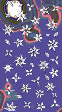 Çiçek desenli eskiz, darbeler, sıçramalar, yaz çiçekleri. Raster illüstrasyonu. Mor renkte çiçekler.