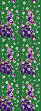 Raster Illustrasyon 'daki Çiçek Deseni' nin son moda çizimi. Renkli Yaz Temalı eskiz kalıbı. Düz Çiçek Elementleri Tasarımı. Yeşil renkte çiçekler.