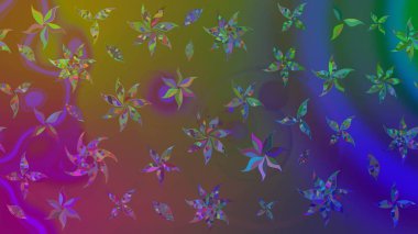 Raster çiçek desenli çiçek deseni, yapraklar, dekoratif elementler, sıçrama, lekeler, el çizimi kontur çizgileri ve Doodle çizim stili, grafik raster çizim çizimi.