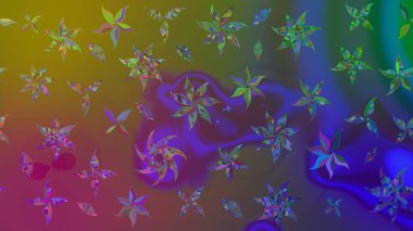 Raster illüstrasyonu. Düz Çiçek Elementleri Tasarımı. Renkli Bahar Teması eskiz kalıbı. Kahverengi renkli çiçekler. Asya tekstil tarzında. Çiçek desenini çiz.