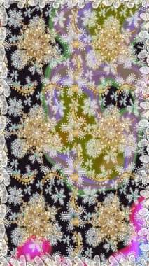 Çiçek deseni. Kusursuz raster arka plan. Duvar kâğıdı barok, İspanyol kumaşı. Gri renklerdeki altın elementler. Şekil grafik deseni.