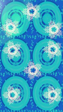 Raster illüstrasyonu. Yüzey için tekrarlanan doku, ambalaj kağıdı, mavi, nötr ve beyaz renkler. Renkli arka planda izole kar taneleri. Kış kar tanesi, raster arkaplan.