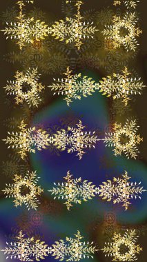 Raster illüstrasyonu. Renkli arka planda izole tatlı kar taneleri. Soyut mandala ya da tuhaf kar tanesi çizgisi sanat tasarımı.