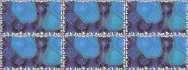 Küçük çiçekli kusursuz yay deseni. Raster illüstrasyonu. Suluboya tarzında mavi renkler üzerine.