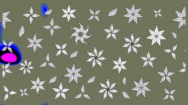 Raster deseni. Bahar çiçekleri dallı desen, yeşil renkler çiçekli siluet.