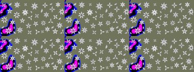 Şirin çiçek elementleri. Yeşil renkli çiçekler. Raster illüstrasyonu. Çizim.