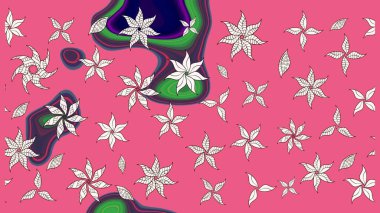 Eskiz geçmişi. Eski usul. Renkli desenli eskiz deseni, pembe çiçekler ve dekoratif elementlerle. Raster illüstrasyonu. Kumaş, tekstil ve duvar kağıdı baskısı için..