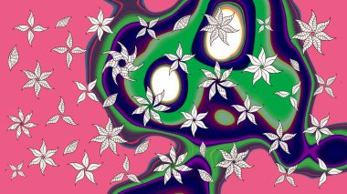 Çiçekli el çizimi çizimi deseni. Modern, pembe raster arka plan duvar kağıdı çizimi, klasik çizgili, desenli desenli çiçekler, çiçekli süsler..