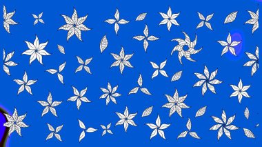 Raster illüstrasyonundaki çiçek desenli çizim. Renkli Bahar Teması eskiz kalıbı. Mavi renkli çiçekler. Düz Çiçek Elementleri Tasarımı.