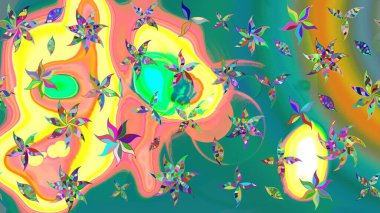 Raster illüstrasyonundaki çiçek desenli çizim. Düz Çiçek Elementleri Tasarımı. Renkli Bahar Teması eskiz kalıbı. Süslü kumaş deseni.