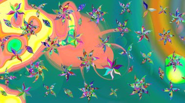 Çiçekli, yapraklı, çiçek desenli eskiz. Raster illüstrasyonu. El çizimi.