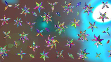 Kahverengi renklerde bahar çiçekleri. Raster illüstrasyonu. Çiçek ve yapraklı karalama şeklinde Raster çiçek deseni.