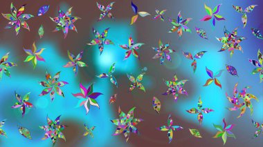 Raster Çiçek İllüstrasyonu güzel tekstil. Mavi renkli etnik çiçeklerle zarif eskiz deseni.