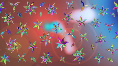 Düz Çiçek Elementleri Tasarımı. Renkli Bahar Teması eskiz kalıbı. Parlak arkaplan eskiz desenli çiçekli fantezi tasarımı.