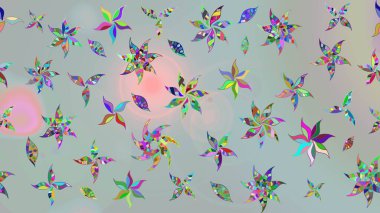 Raster çiçek desenli çiçek deseni, yapraklar, dekoratif elementler, sıçrama, lekeler, el çizimi kontur çizgileri ve Doodle çizim stili, grafik raster çizim çizimi.