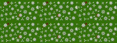 Tekstil tasarımı için yeşil renkli geleneksel halk çiçekleri buketi. Üzerinde gelincikler ve vadi zambakları olan renkli çiçek desenli nakış..