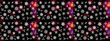 Raster suluboya çiçek deseni, narin çiçekler, siyah çiçekler, tebrik kartı şablonu. Güzel kumaş deseni.