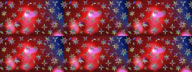 Çiçeksel çizim kalıbının yansıması. Vadinin çiçekleri kırmızı renklerde.