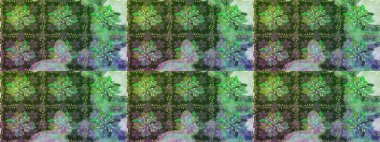 Hediye ambalaj kağıdı, tebrik kartları, posterler ve pankart tasarımı. Yeşil renkli çiçekler. Raster düz çiçekleri pürüzsüz desen.