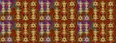 Kahverengi, turuncu ve sarı renkte etnik çiçeklerle süslenmiş zarif bir eskiz şekli. Asya Tekstil 'inde Raster Çiçek İllüstrasyonu.