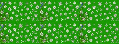 Çiçek desenli eskiz, darbeler, sıçramalar, yaz çiçekleri. Raster illüstrasyonu. Yeşil renkte çiçekler.