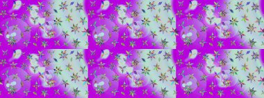 Raster illüstrasyonu. Küçük çiçekteki sevimli çiçek deseni. Güzel kumaş deseni. Güzel karalamalı çiçek deseni çiz..