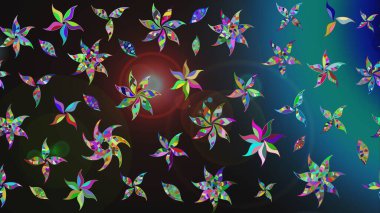 Raster illüstrasyonu. Şirin çiçek elementleri. Düz Çiçek Elementleri Tasarımı. Renkli Bahar Teması eskiz kalıbı. Çizim deseni Modaya uygun kumaş deseni.