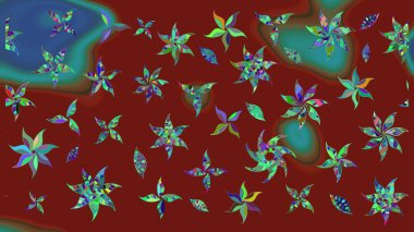 Raster illüstrasyonu. Düz Çiçek Elementleri Tasarımı. Renkli Bahar Teması eskiz kalıbı. Taslak desenli, modaya uygun kumaş deseni. Şirin çiçek elementleri..