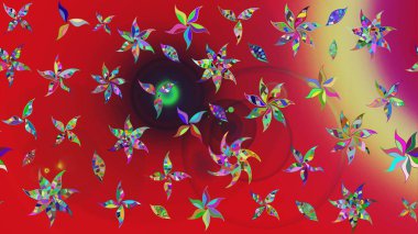 Raster. Zarif, parlak ve kırmızı çiçek desenli eskiz. Sabıka baskıları, bebek kıyafetleri, duvar kâğıtları, paket kutuları vb..