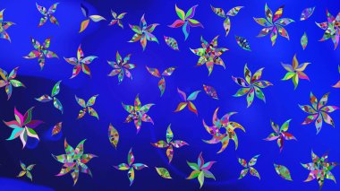 Çiçeksel çizim kalıbının yansıması. Vadinin mavi renkli çiçekleri.