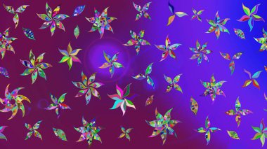 Asya tekstil tarzında. Raster illüstrasyonu. Mor renkli çiçekler. Raster illüstrasyonu. Çiçek desenini çiz.