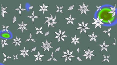 Asya tekstil tarzında. Renkli Bahar Teması eskiz kalıbı. Raster illüstrasyonu. Düz Çiçek Elementleri Tasarımı. Tarafsız renklerde çiçekler. Çiçek desenini çiz.