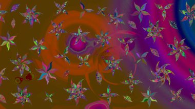 Çiçekli karalama şeklinde Raster çiçek deseni. Kahverengi renkli çiçekler. Nazikçe, güzel çiçek arkaplanı..