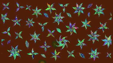 Raster hisseleri. Kahverengi üzerine çiçekler. Eskiz arkaplan modeli. Suluboya, elle çizilmiş.