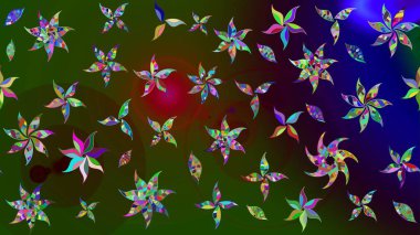 Raster düz çiçek çizim deseni. Yeşil renkli çiçekler. Tasarım hediye paketi, tebrik kartları, posterler ve afiş tasarımı.