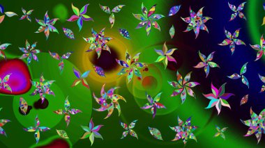 Düz Çiçek Elementleri Tasarımı. Yeşil renkli çiçekler. Sevimli çiçek raster deseni. Renkli Yaz Teması çizim şablonu.