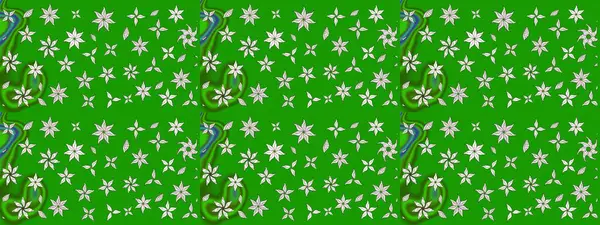 Çiçek desenli eskiz, darbeler, sıçramalar, yaz çiçekleri. Raster illüstrasyonu. Yeşil renkte çiçekler.