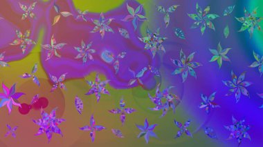 Raster illüstrasyonu. Mor renklerde. Raster illüstrasyonundaki çiçek desenli çizim. Güzel kumaş deseni.