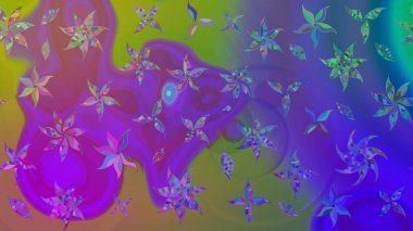 El çizimi Raster çizimi. Parlak elementlerin. Çizim çiçek deseni duvar kağıdı, web sitesi arkaplanı, paket kağıdı, davetiye, broşür, pankart veya web sitesi için kullanılabilir.