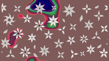 Şirin çiçekli, desenli, kahverengi renkli bir eskiz deseni. Tekstil için suluboya eskiz deseni. El çizimi çiçek çizimi deseni (fayans)).