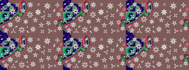 Raster çiçek desenli çiçek deseni, yapraklar, dekoratif elementler, sıçrama, lekeler, el çizimi kontur çizgileri ve Doodle çizim stili, grafik raster çizim çizimi.