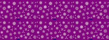 Düz Çiçek Elementleri Tasarımı. Sevimli çiçek raster deseni. Renkli Bahar Teması eskiz kalıbı. Mor renkte çiçekler.