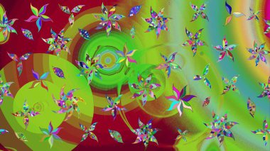 Raster illüstrasyonu. Klasik çiçek tasarımı elementleri. Yeşil kıvırcık çiçekler yeşil renkte şekillenir.